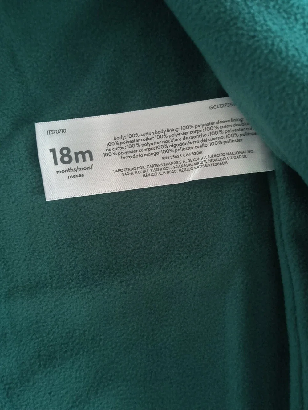 Carter's Dark Green Collared Corduroy Long Sleeve Infant Jumpsuit 18 Months